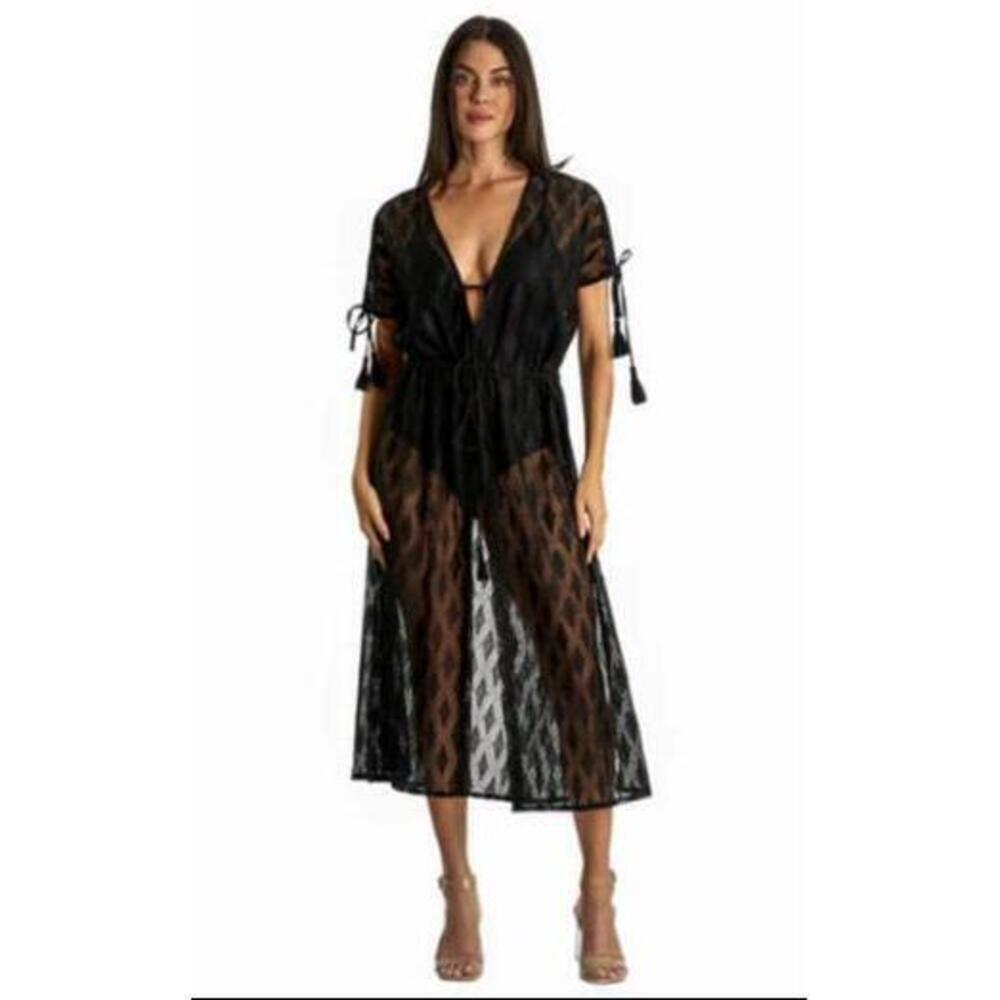 La Moda Clothing Women's Black Mesh Tassel Swim Cover Up One Size NWT